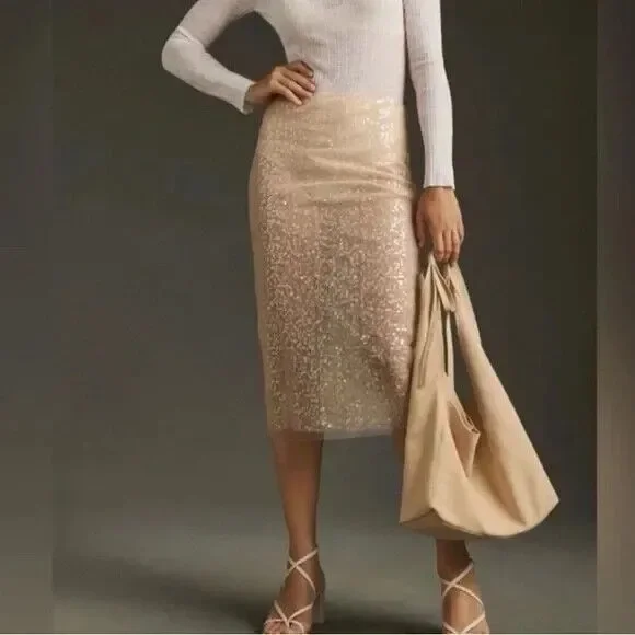 Jason Wu Ivory Tulle Layered Sequin Sheer Midi Skirt Women's Size New  With Tag